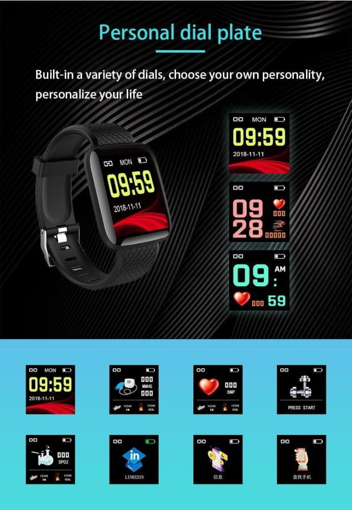 Ceas fitness smartwatch cu bluetooth si multe functii, notificari, ritm cardiac, puls, model 116 40